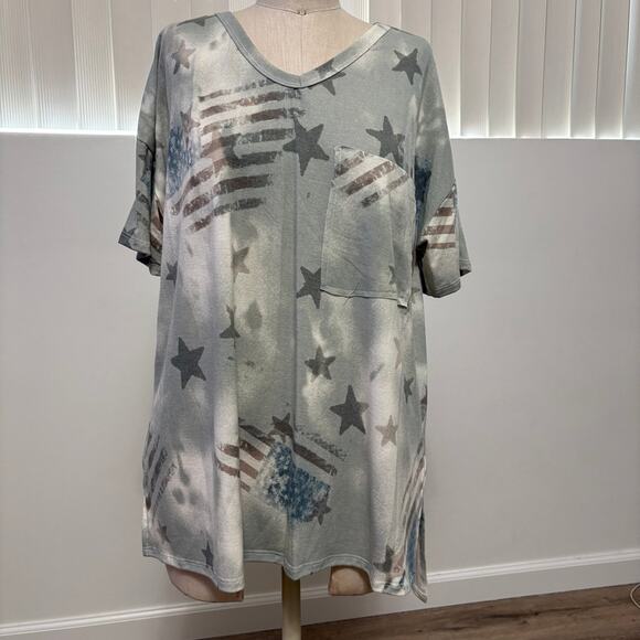 New! HOPELY Green Tie Dye Flag Print Women’s T-shirt Medium - Picture 1 of 7
